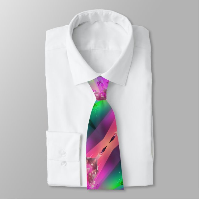 Watermelon Tourmaline Neon Green Hot Pink Abstract Neck Tie (Tied)