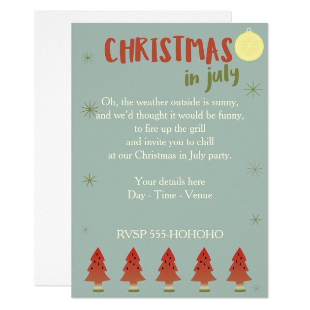 Watermelon Trees Christmas In July Party Invite