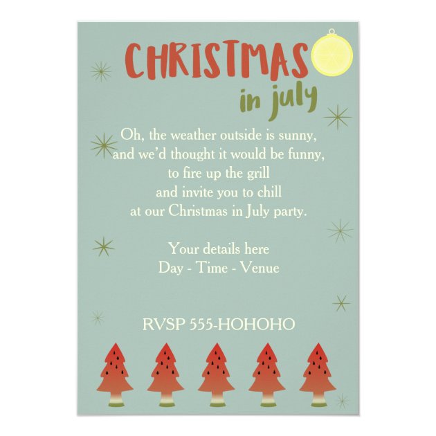 Watermelon Trees Christmas In July Party Invite