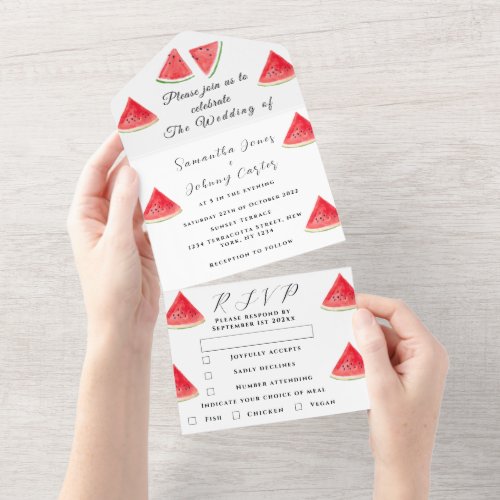 Watermelon Tropical Fruit Cute Rustic Wedding All In One Invitation