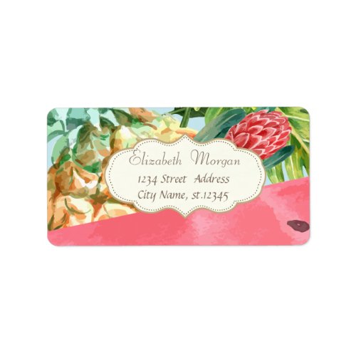 WatermelonTropical Palm Leaves  Label