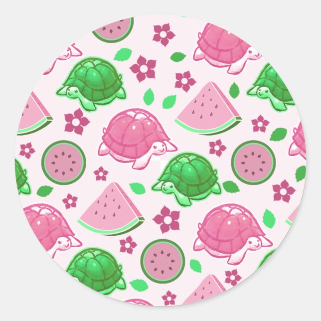 Watermelon Turtles Pattern Classic Round Sticker (Front)