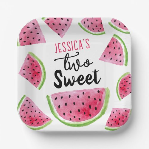 Watermelon Two Sweet Birthday Party Paper Plates