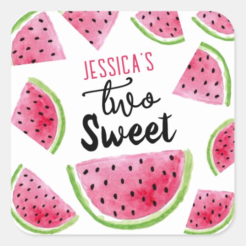 Watermelon Two Sweet Birthday Party Square Sticker
