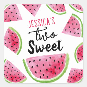 Watermelon Two Sweet Birthday Party Square Sticker