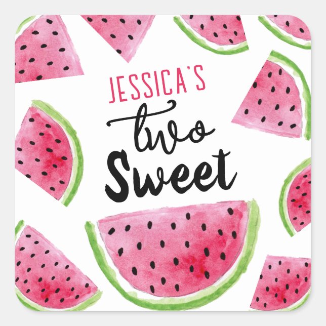 Watermelon Two Sweet Birthday Party Square Sticker (Front)