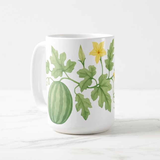 Watermelon Vine With Flowers Coffee Mug (Front Left)