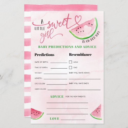 Watermelon Watercolor Baby Predictions Advice - A soon-to-be mom will love this watercolor watermelon theme. 