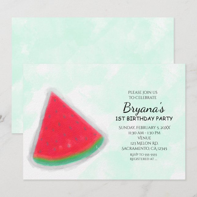 Watermelon Watercolor Birthday Party Invitations (Front/Back)