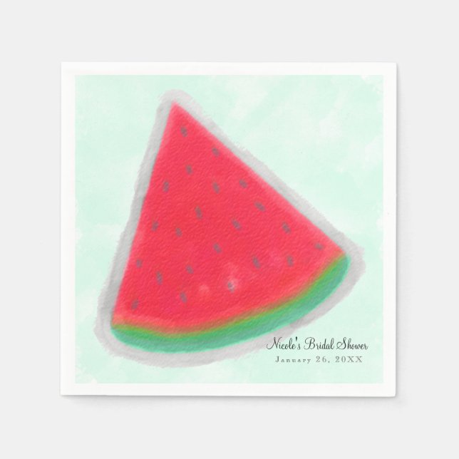Watermelon Watercolor Birthday Party Personalized Paper Napkins (Front)