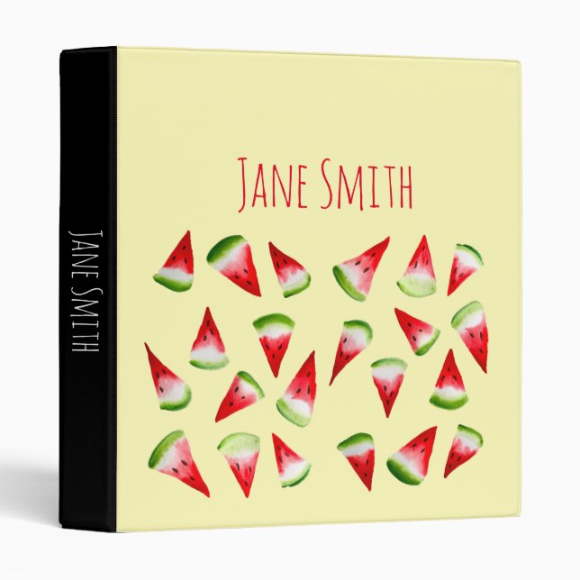 Watermelon watercolor cute fruit 3 ring binder (Front/Spine)