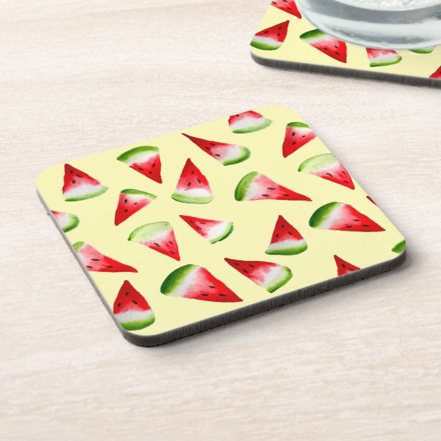 Watermelon watercolor cute fruit beverage coaster (Left Side)