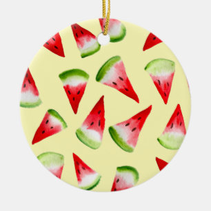 Watermelon watercolor cute fruit ceramic ornament