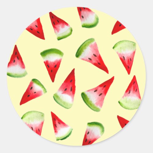 Watermelon watercolor cute fruit classic round sticker
