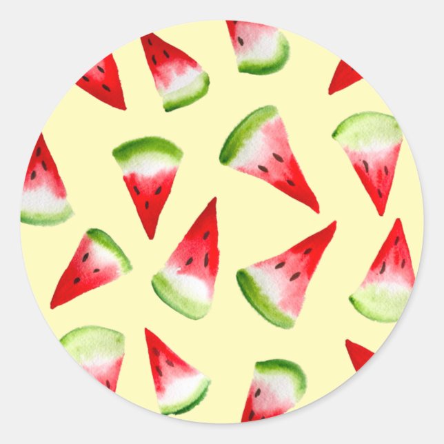 Watermelon watercolor cute fruit classic round sticker (Front)