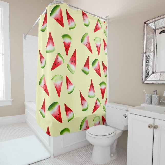 Watermelon watercolor cute fruit shower curtain (In Situ)