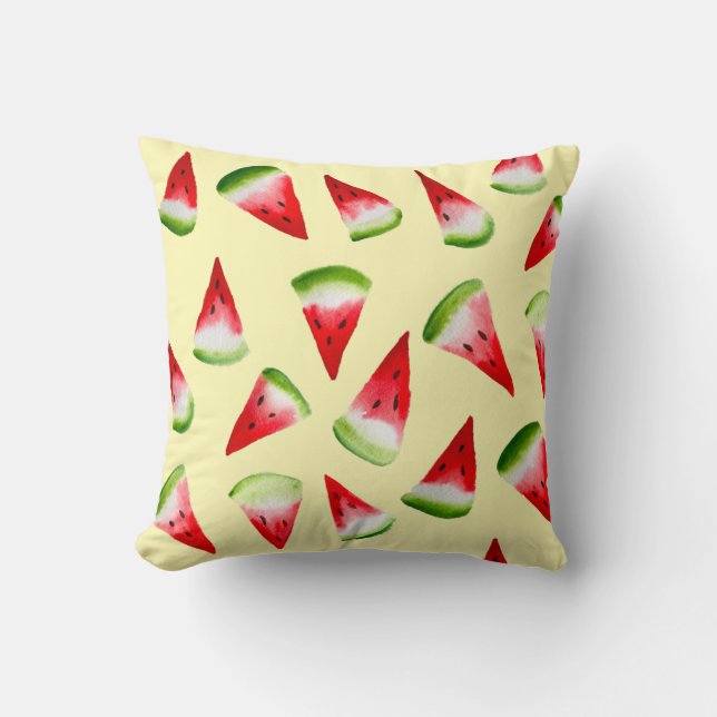 Watermelon watercolor cute fruit throw pillow (Front)