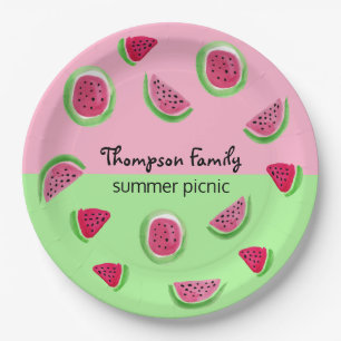 Watermelon watercolor Family Summer Picnic Paper Plates