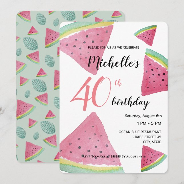 Watermelon Watercolor Hand-painted Invitation (Front/Back)