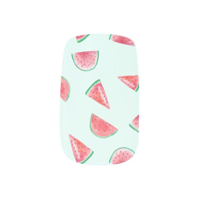 Watermelon Watercolor Pattern Minx Nail Art (Left Thumb)