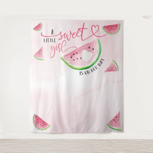 Watermelon Watercolor Pink Girl Baby Shower  Tapestry - For a mom to be having a little girl, this watercolor watermelon shower backdrop will be perfect for some photo ops.