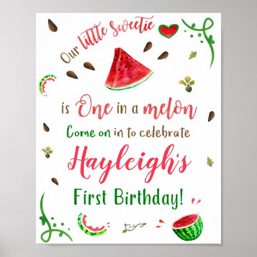 Watermelon welcome party sign 1st birthday party