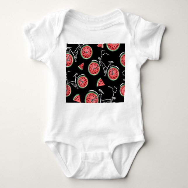 Watermelon wheel bicycles, summer pattern. baby bodysuit (Front)