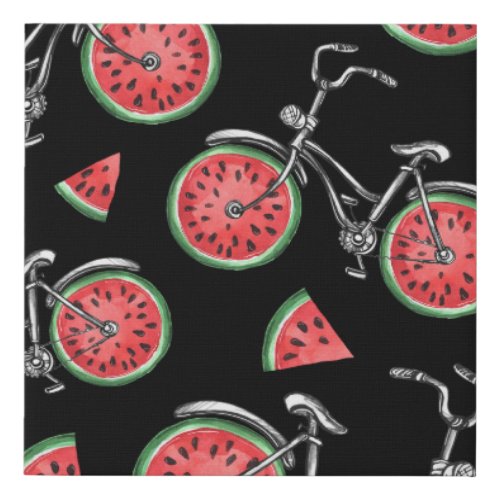 Watermelon wheel bicycles summer pattern faux canvas print