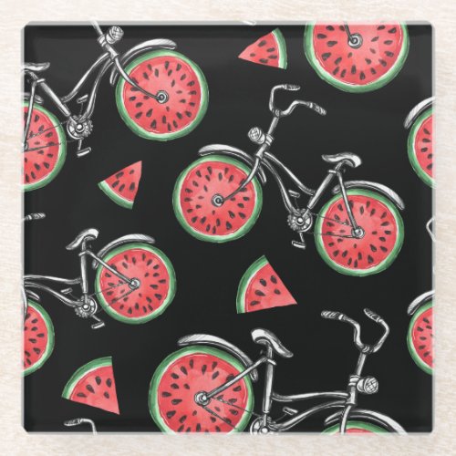Watermelon wheel bicycles summer pattern glass coaster