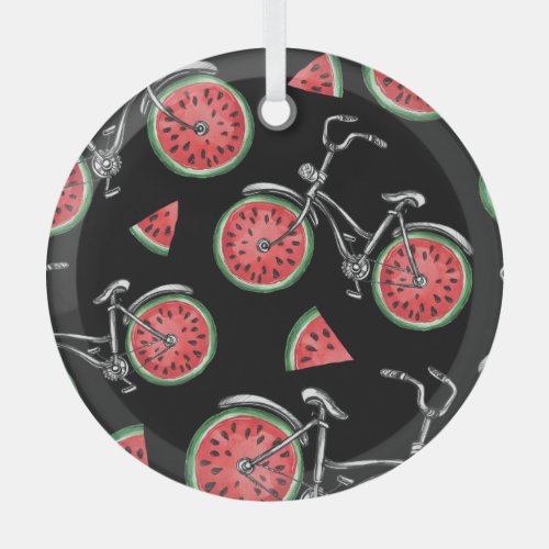 Watermelon wheel bicycles summer pattern glass ornament