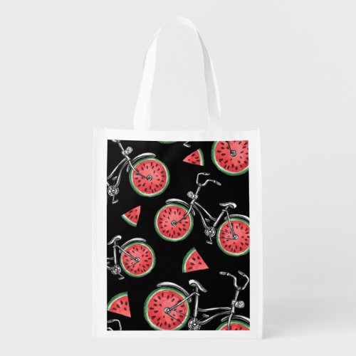 Watermelon wheel bicycles summer pattern grocery bag