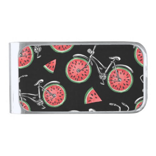 Watermelon wheel bicycles summer pattern silver finish money clip