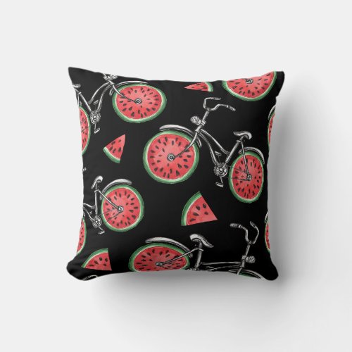 Watermelon wheel bicycles summer pattern throw pillow