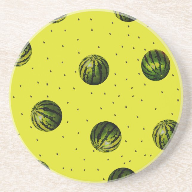 watermelon yellow with seeds sandstone coaster (Front)