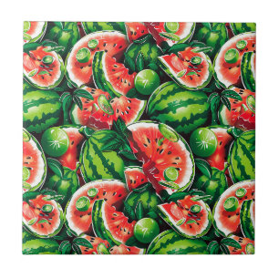 Watermelons, lime, watermelon leaves, small lime f ceramic tile