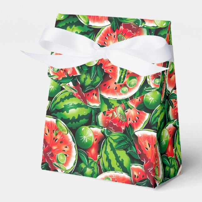 Watermelons, lime, watermelon leaves, small lime f favor boxes (Front Side)
