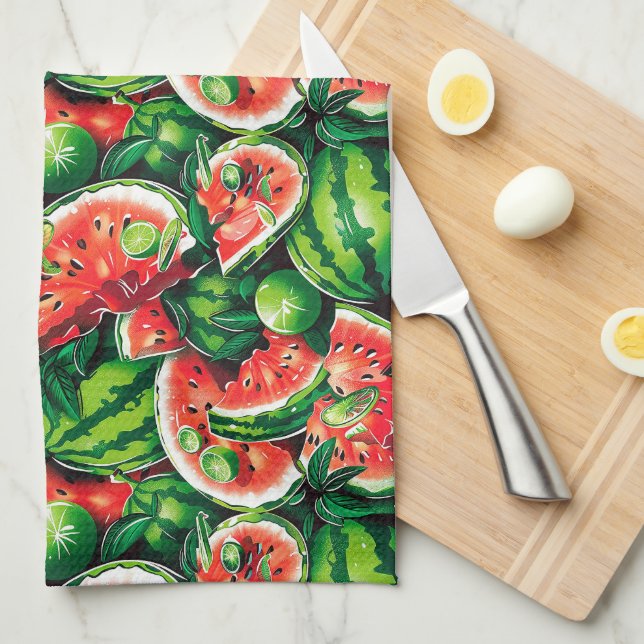 Watermelons, lime, watermelon leaves, small lime f kitchen towel (Quarter Fold)