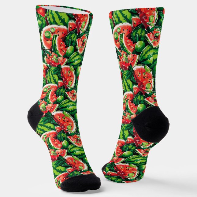 Watermelons, lime, watermelon leaves, small lime f socks (Angled)