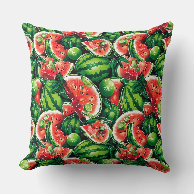 Watermelons, lime, watermelon leaves, small lime f throw pillow (Front)