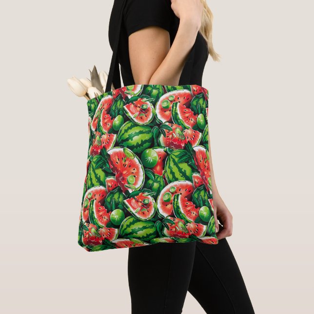 Watermelons, lime, watermelon leaves, small lime f tote bag (Close Up)