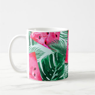 Watermelons, palm leaves: tropical seamless patter coffee mug
