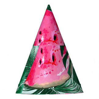 Watermelons, palm leaves: tropical seamless patter party hat