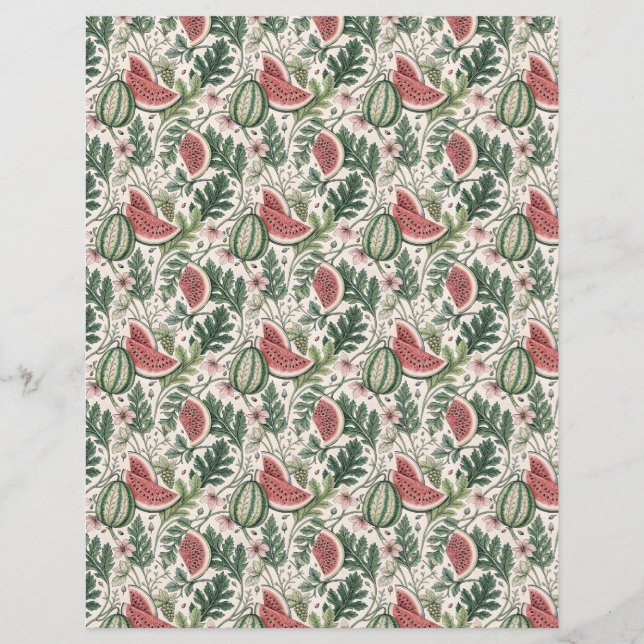 Watermelons vintage bontanic scrapbook paper red (Front)
