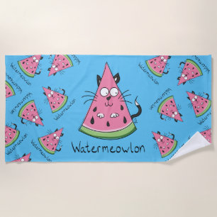 Watermeowlon Watermelon Cat Funny Beach Towel