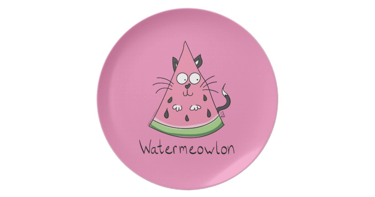 Watermeowlon Watermelon Cat Funny Melamine Plate | Zazzle.com