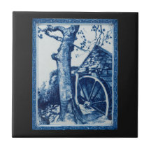 Watermill, Cornwall Cobalt Blue Ceramic Art Tile
