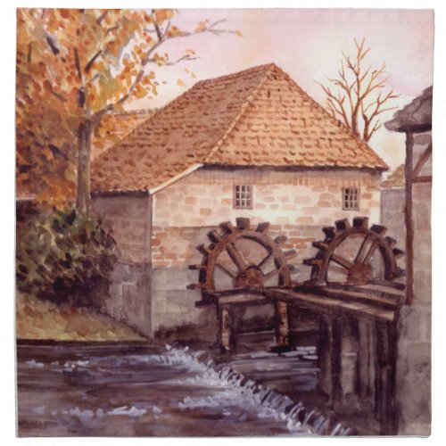 Watermill Watercolor Painting by Farida Greenfield Cloth Napkin