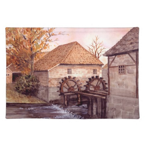 Watermill Watercolor Painting by Farida Greenfield Cloth Placemat
