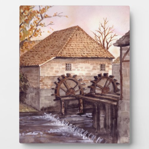 Watermill Watercolor Painting by Farida Greenfield Plaque