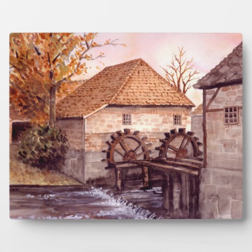 Watermill Watercolor Painting by Farida Greenfield Plaque